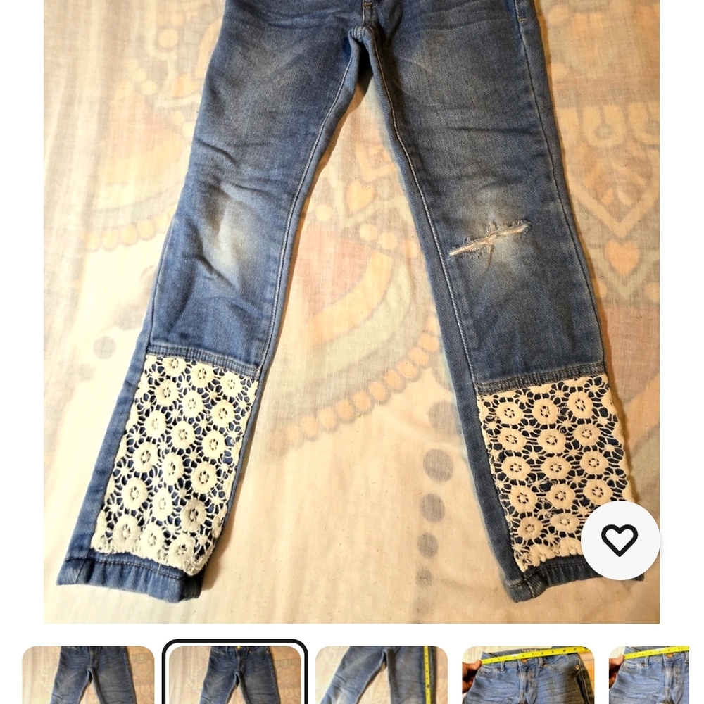 Cat & Jack Blue Lace-Trimmed Girl,s Jeans, Sz 7.